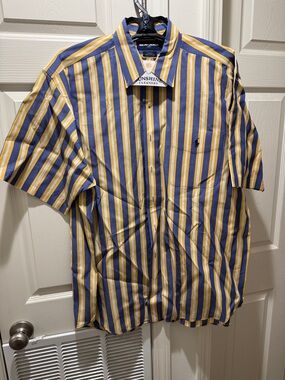 Polo by Ralph Lauren Blue and Yellow Vertical Stripe Short-Sleeve Button-Down